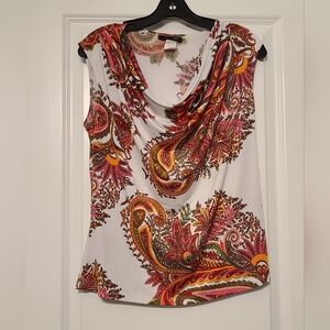 Women's Sz L Jennie & Marlis Sleeveless Paisley Cowl Neck Blouse, GC